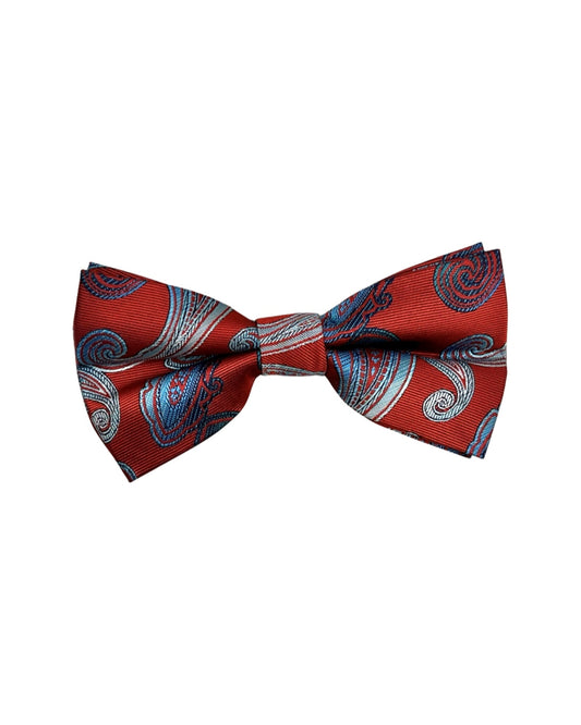 Deep Red, Ombre Blue & Silver Paisley Bow Tie