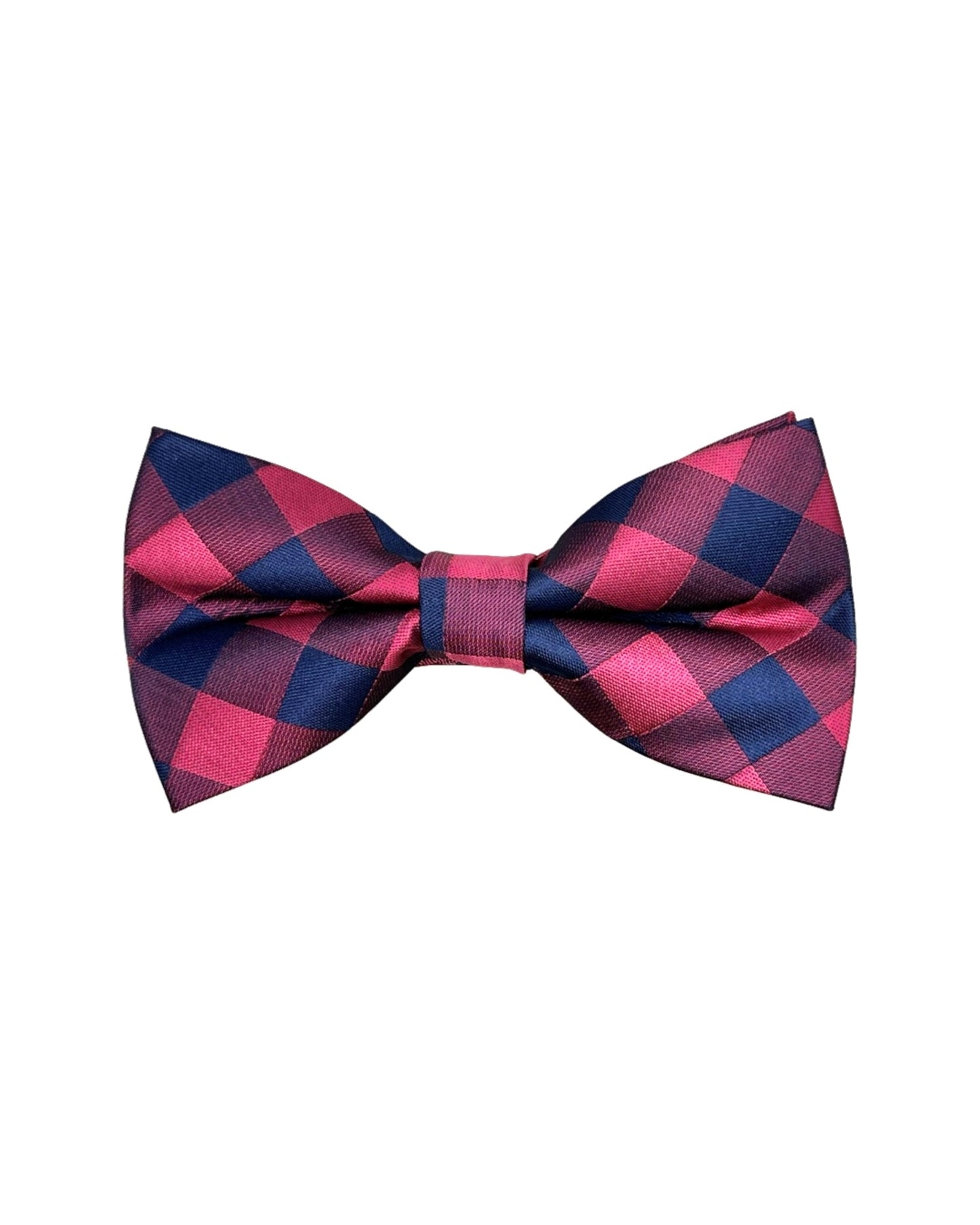 Silver, Navy Blue, Red Buffalo Check Bow Tie