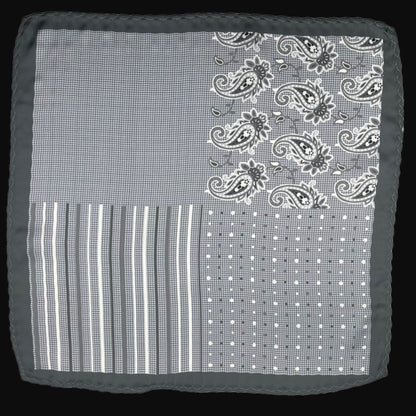 Gray, Dark Gray, White Quad Design Pocket Square