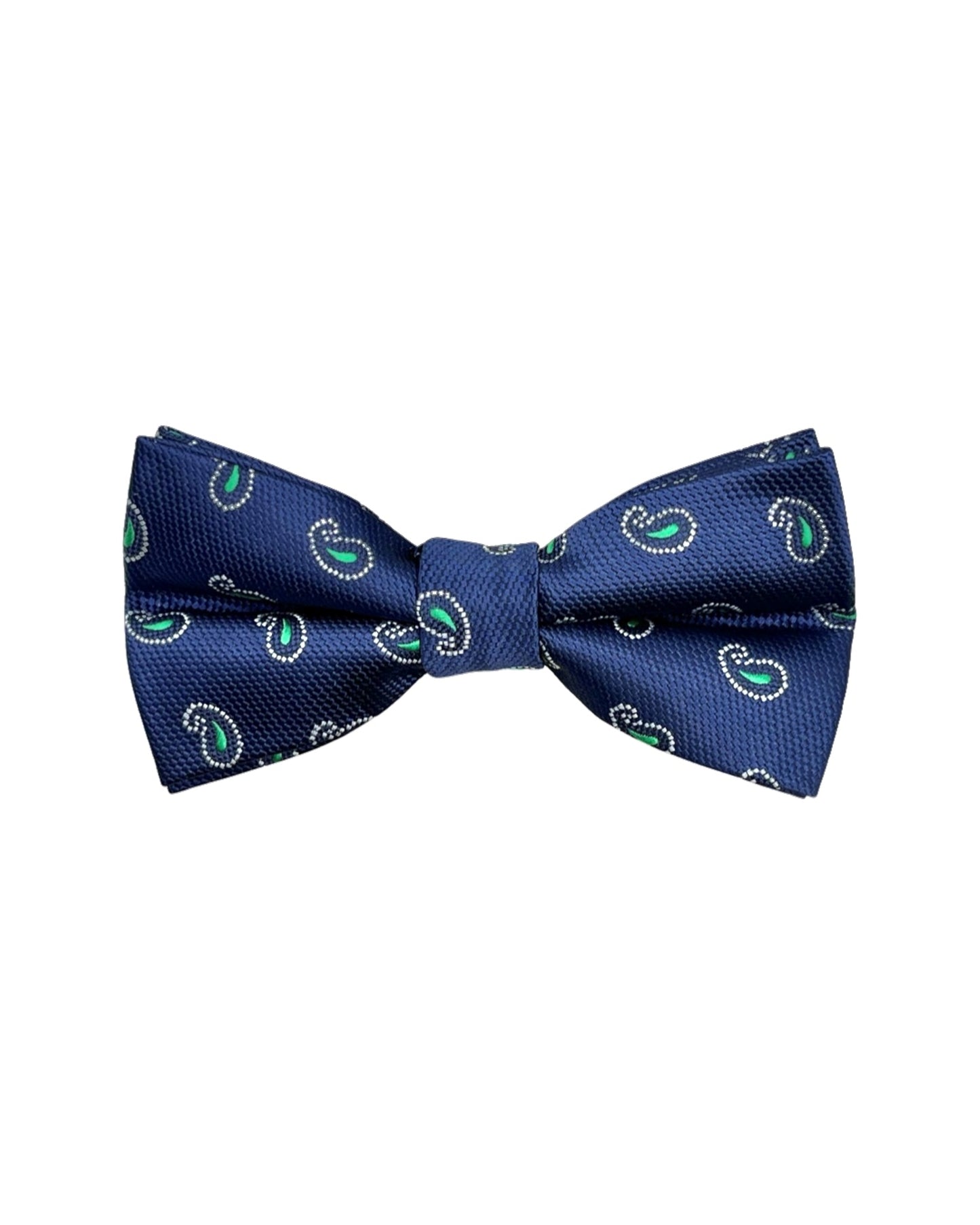 Navy Blue, Green & White Paisley Bow Tie