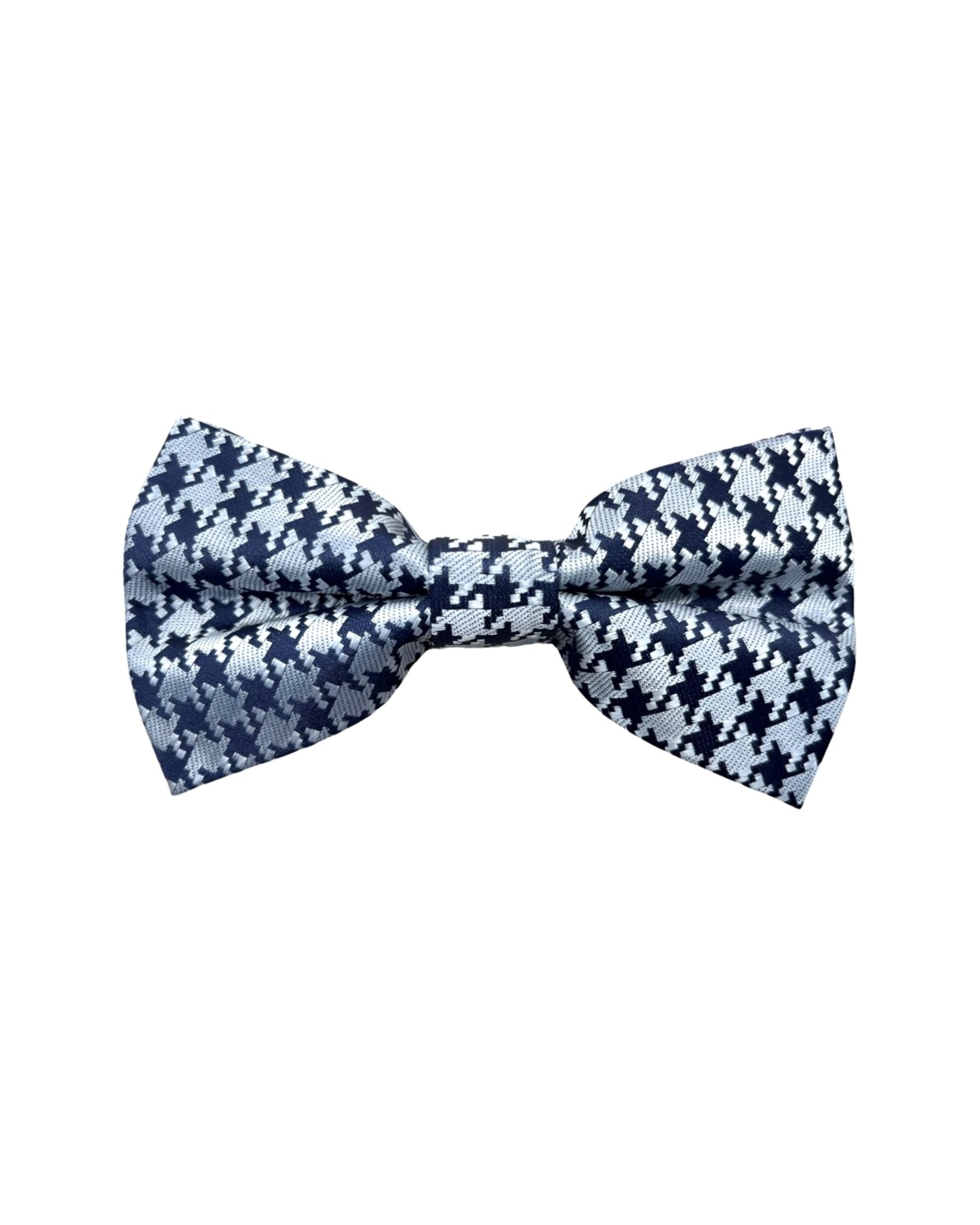 Navy Blue & Silver Large Print Houndstooth Bow Tie