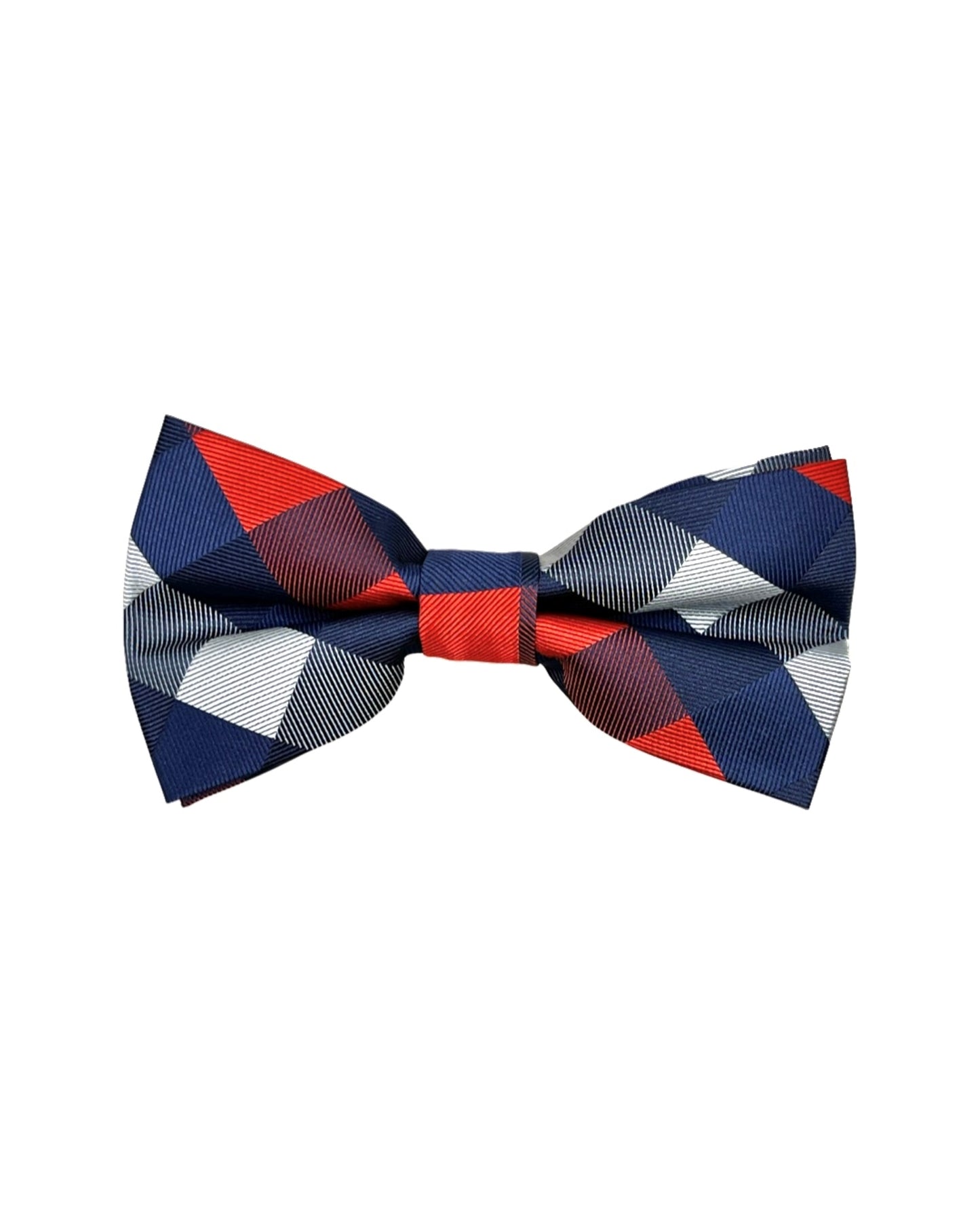 Silver, Navy Blue, Red Buffalo Check Bow Tie